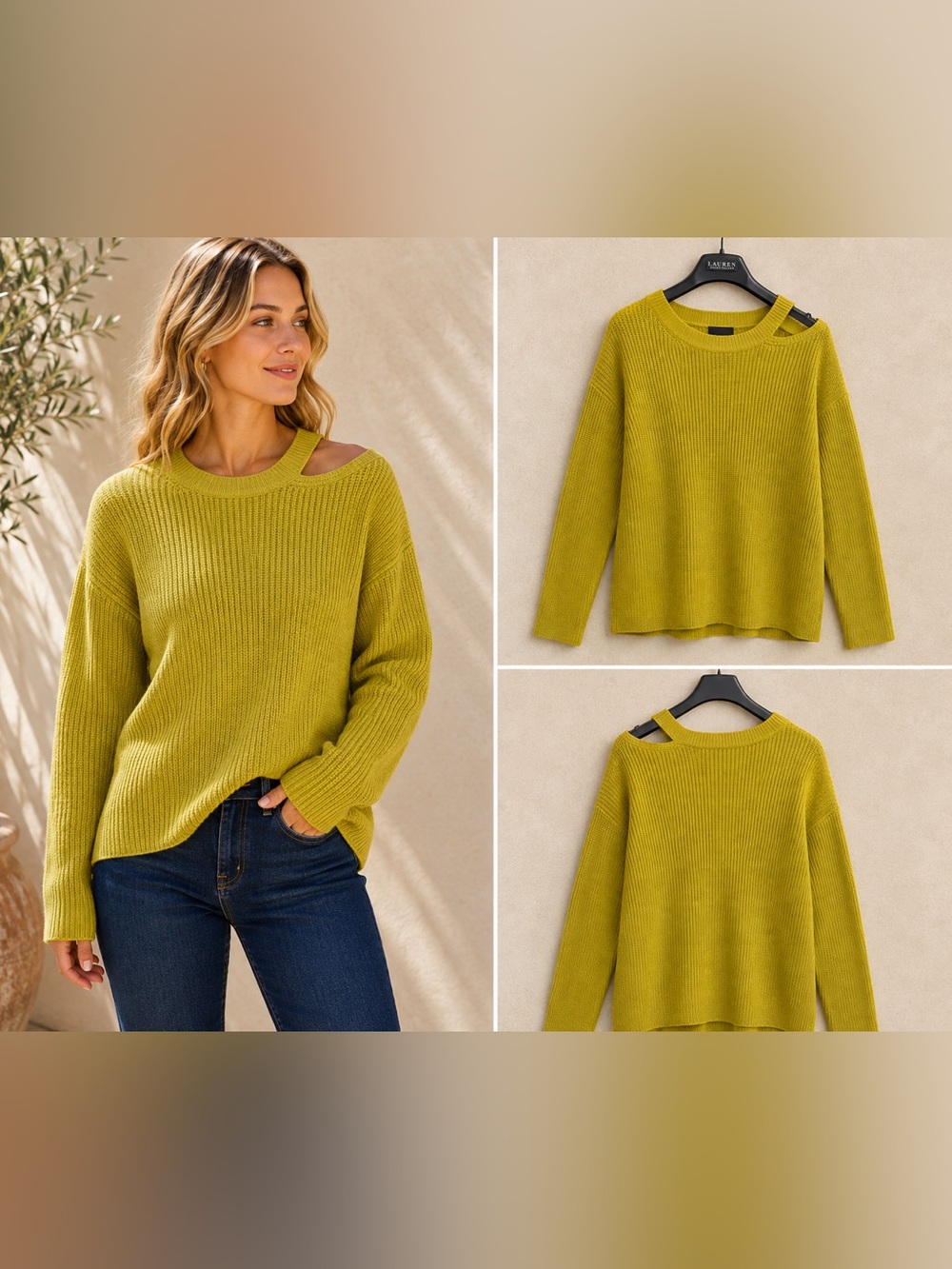 Lumière Cold Shoulder Shaker Knit Sweater Chartreuse Medium NWT